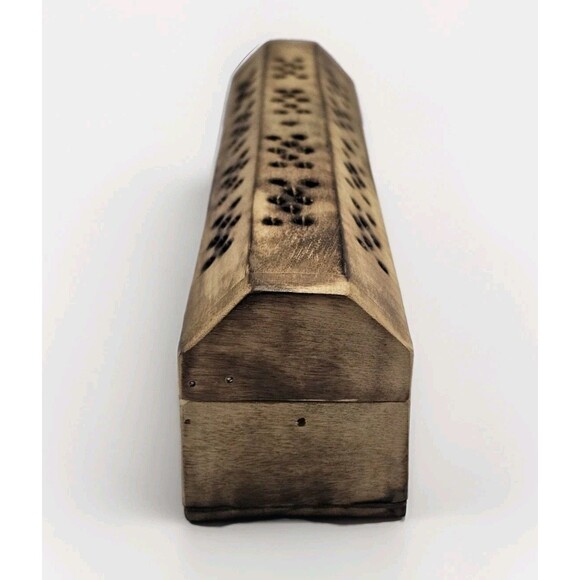 Gothic Coffin-Shaped Wooden Incense Burner | 9"Dual Chamber for Sticks & Cones - Picture 2 of 12